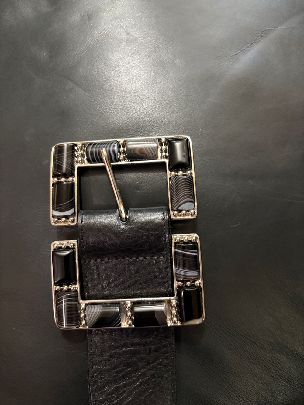 Leatherock Black Leather Belt with Black Agate-Style Buckle